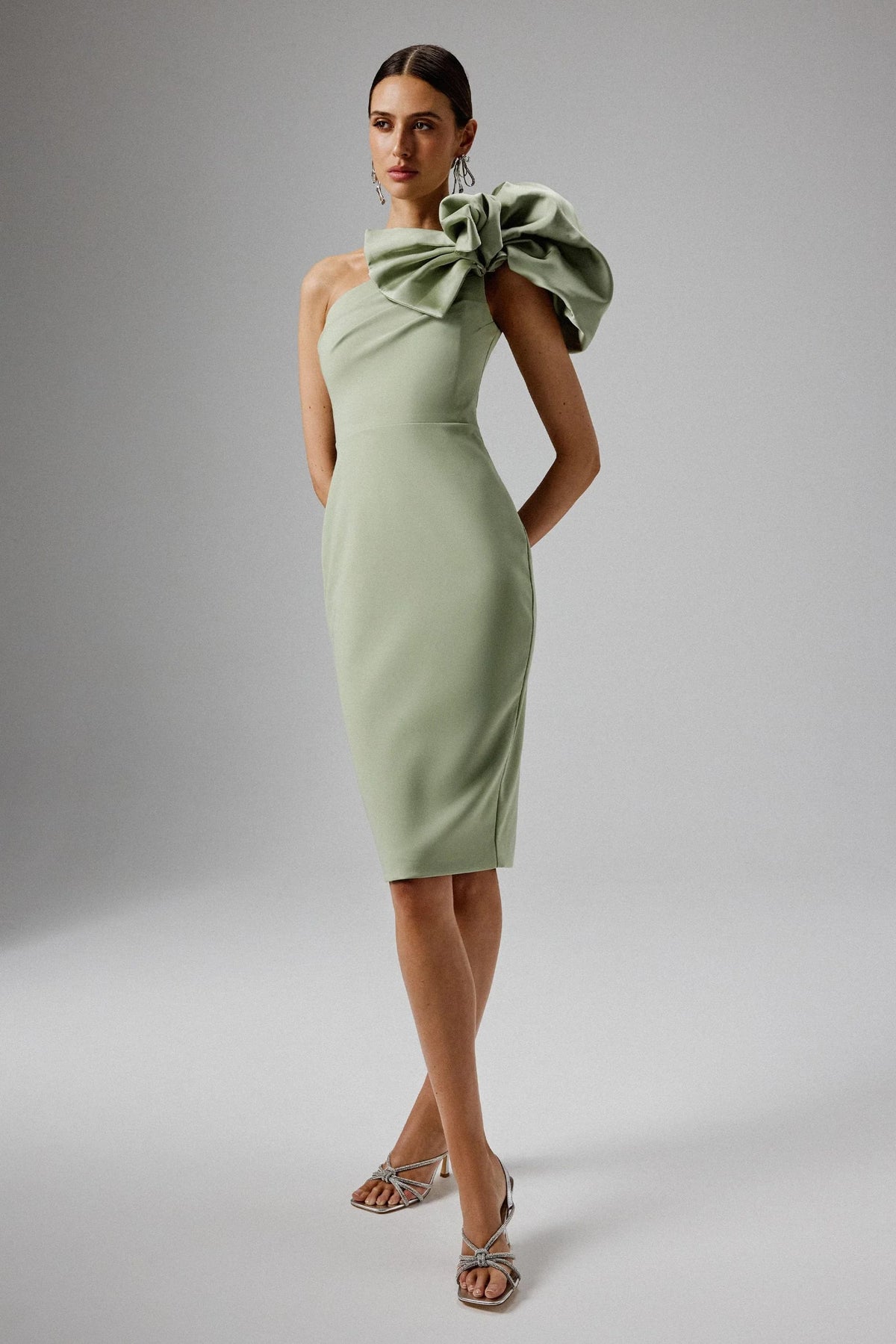 One Shoulder Detail Midi Dress