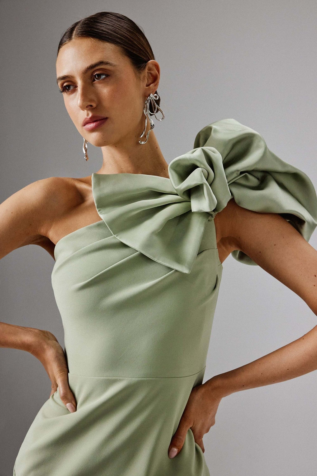 One Shoulder Detail Midi Dress