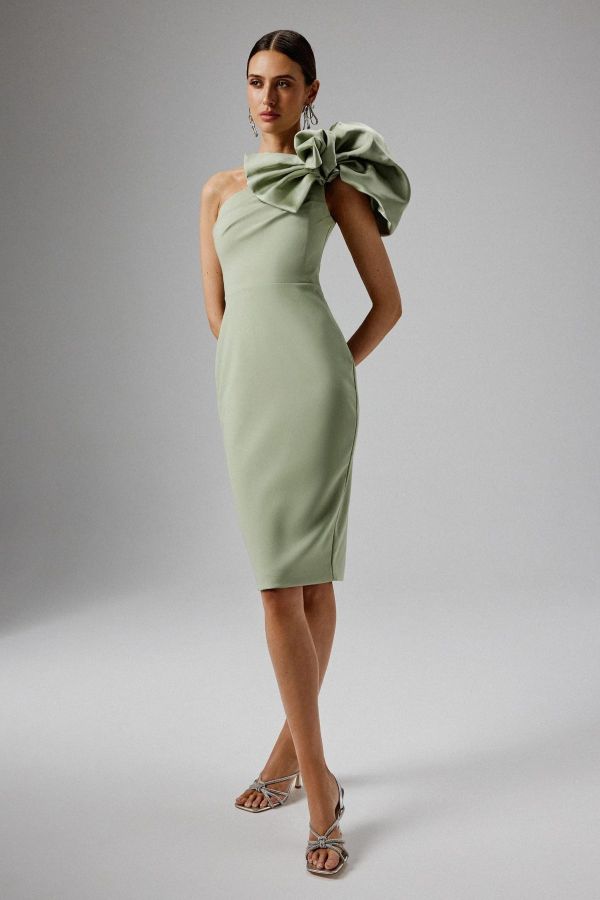 One Shoulder Detail Midi Dress